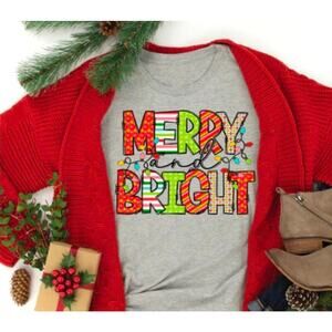 Love in Faith Christian Christmas Merry & Bright tshirt  SZ 3XL Festive Holiday